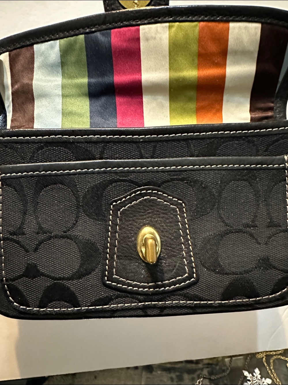 Vintage Coach Black legacy Signature Canvas Wristlet with Gold Turnlock